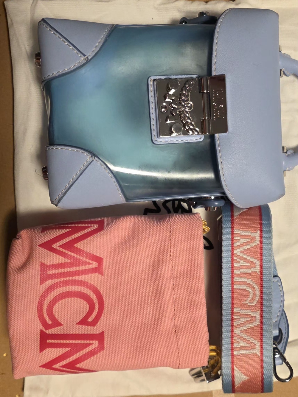 MCM Small Sky Blue Crossbody Bag with Detachable Strap
